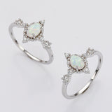 925 Sterling Silver Oval White Opal Ring, Zircon Ring, Fashion Jewelry For Her SS288-3