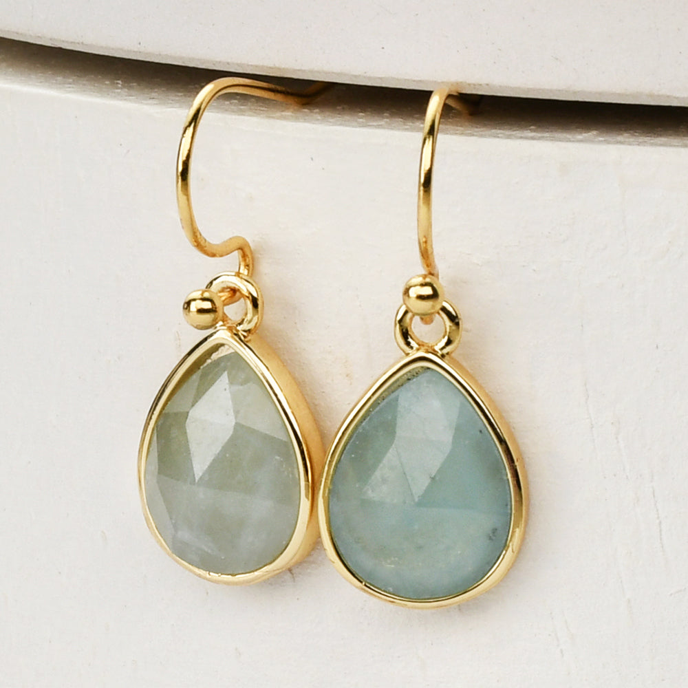 gold teardrop aquamarine earrings, gemstone jewelry, healing crystal earrings, birthstone earrings, boho jewelry, gift for women