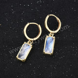 Gold Plated Bezel Rectangle Natural Moonstone Faceted Hoop Earrings, Moon Stone Jewelry ZG0522