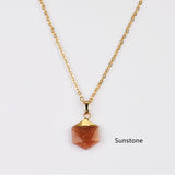 18"  Gold Plated Hexagon Rainbow Gemstone Faceted Pendant Necklace G2072-N