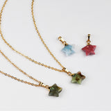 18“ Gold Plated Multi Natural Gemstone Faceted Star Pendant Necklace G2074-N