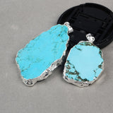 Silver Plated Freeform Blue Howlite Turquoise Slice Pendant, Aqua Stone Pendant S0180