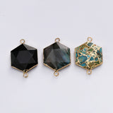 Gold Plated Hexagon Copper Turquoise Black Obsidian Labradorite Faceted Connector G2061