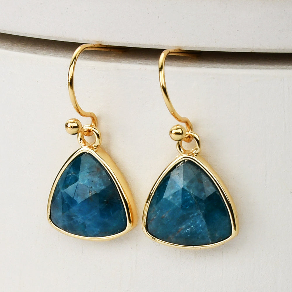 gold triangle apatite earrings, gemstone jewelry