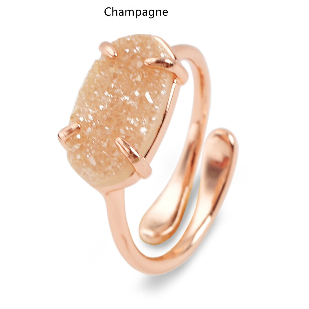 champagne druzy ring, Rose Gold Claw Hexagon Titanium Druzy Ring, Adjustable, Agate Drusy Gemstone Ring, Boho Jewelry ZG0320