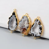 Gold Plated Freeform Natural Onyx Agate Druzy Slice Connector Double Bails, For Jewelry Making G0952