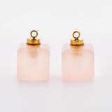 Gold Plated Square Green Fluorite Aquamarine Crystal Gemstone Perfume Bottle Charm Pendant G2080