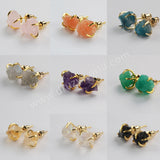 Gold Plated Claw Natural Gemstone & Crystal Studs Raw Quartz Studs Earrings Healing Jewelry ZG0446