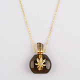 Natural Gemstone Quartz Perfume Essence Oil Bottle 18K Gold Necklace, Healing Jewelry G1943-N