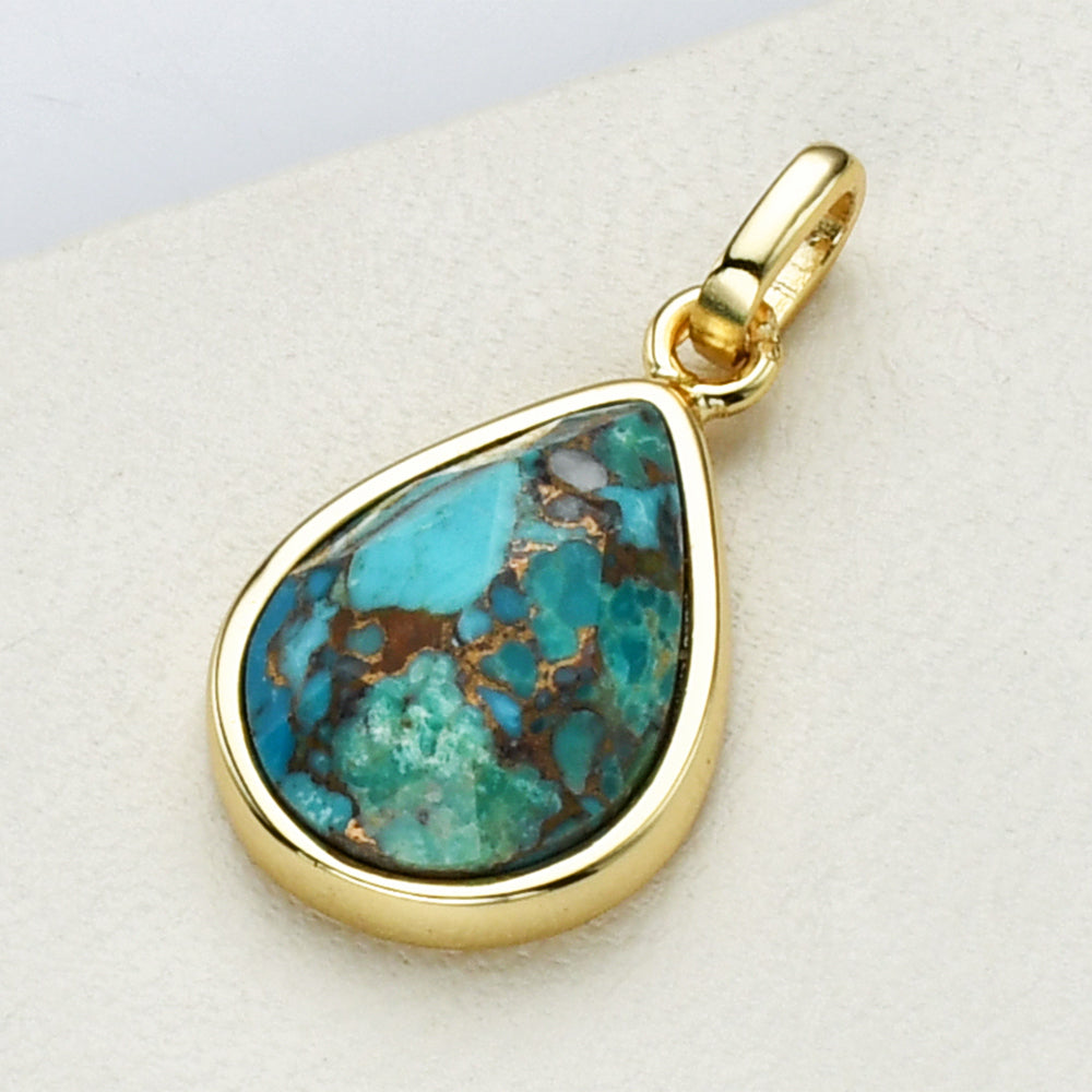 Gold Plated Teardrop Gemstone Pendant, Faceted Pear Crystal Stone Charm, Making Jewelry Craft ZG0508 copper turquoise jewelry