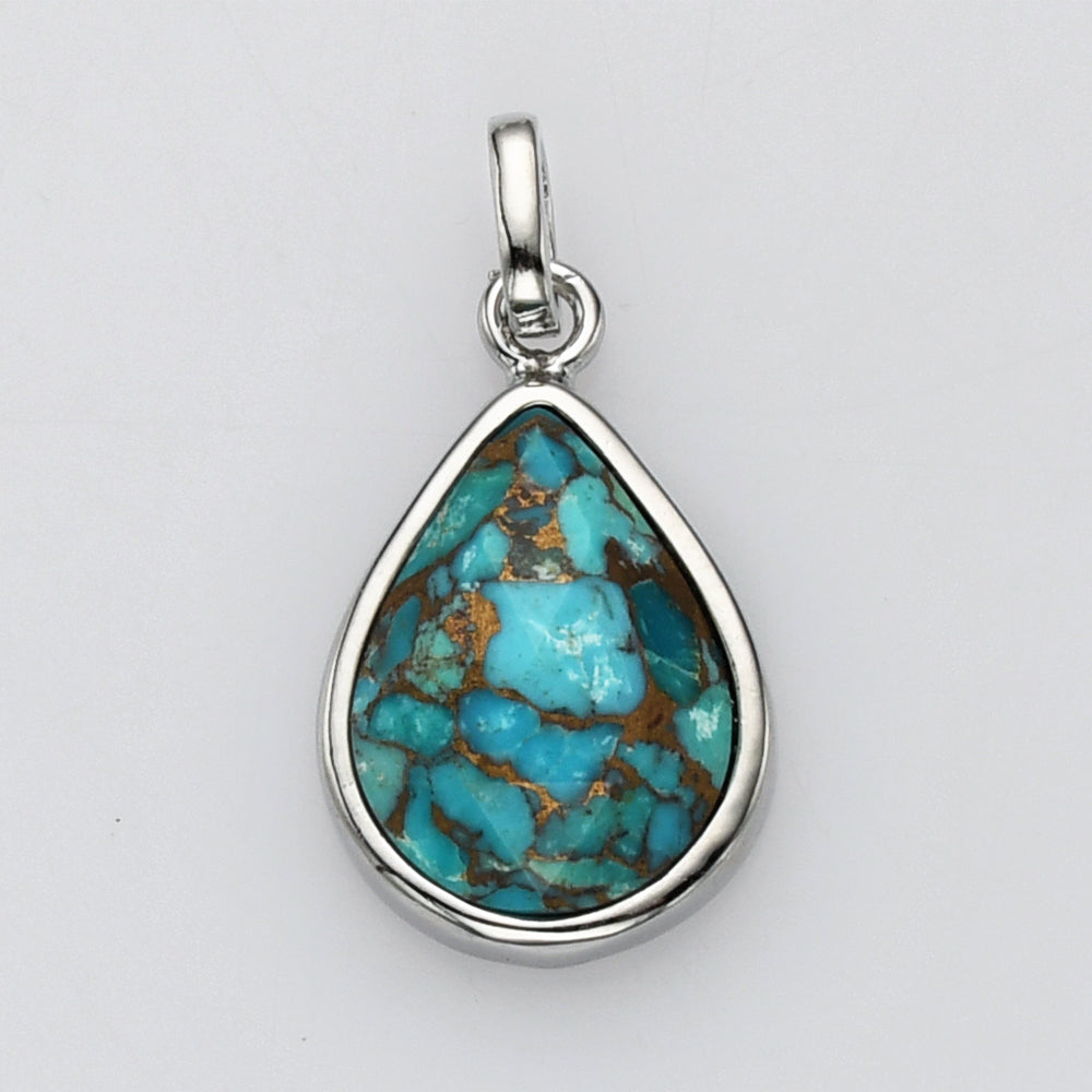 Teardrop Silver Plated Gemstone Pendant, Pear Faceted Crystal Stone Charm, Making Jewelry Craft ZS0508 copper turquoise jewelry