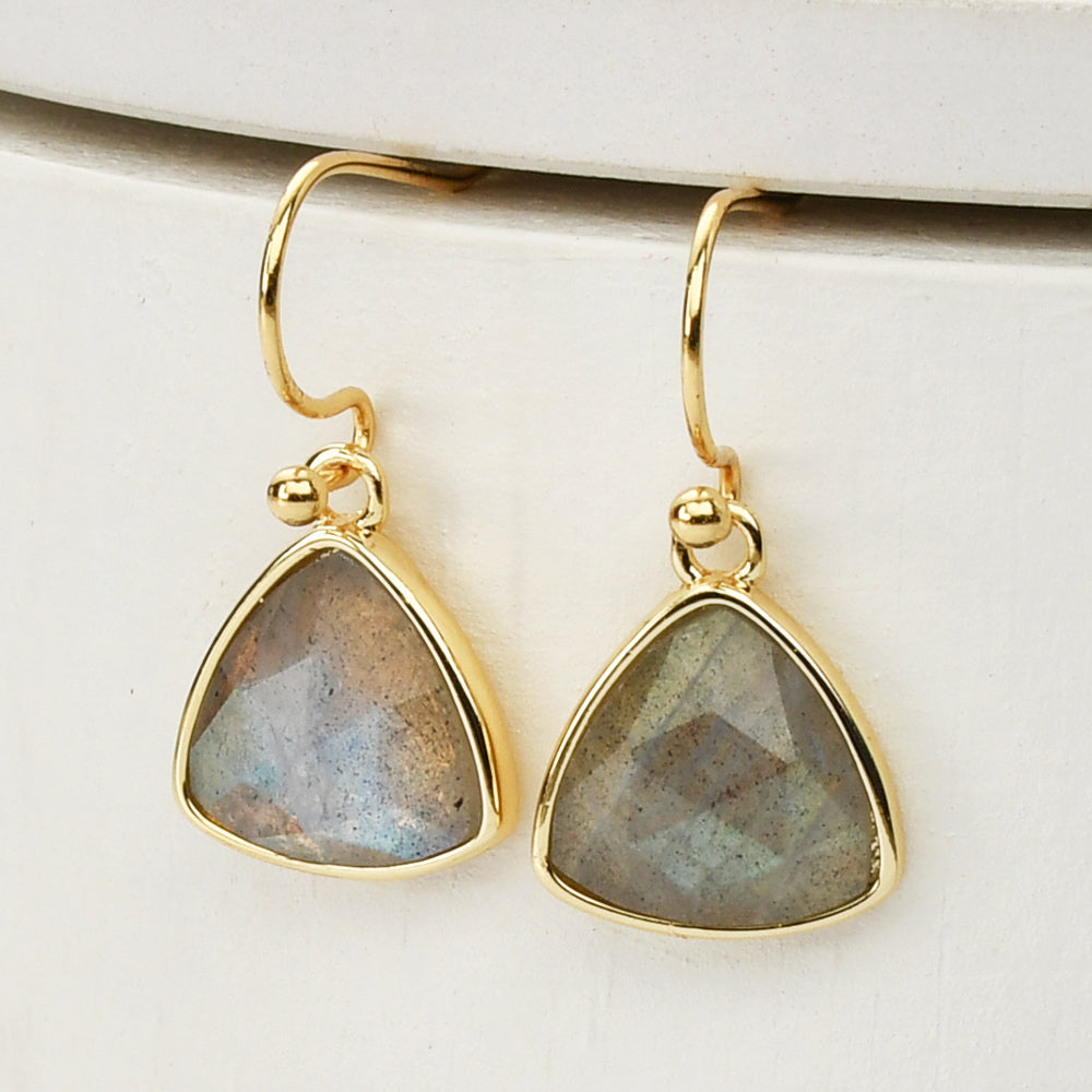 gold triangle labradorite earrings, gemstone jewelry
