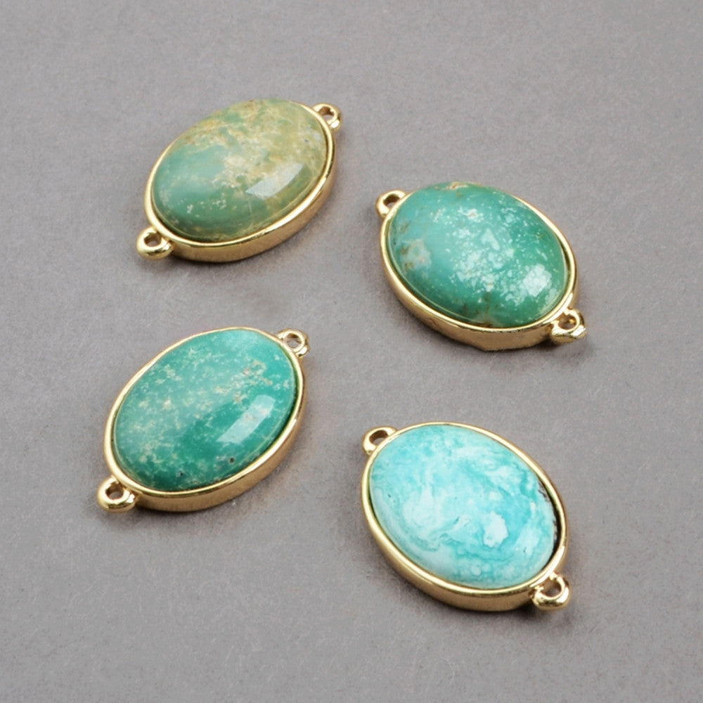 Gold Plated Oval Natural Turquoise Connector Double Loops, For Jewelry Making G0415