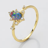 Gold S925 Sterling Silver Claw Opal Rings, CZ Micro Pave, Teardrop Fire Opal Jewelry SS264