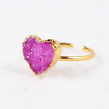 Tiny Small Size Rainbow Heart Druzy Geode Adjustable Knuckle Ring Gold Plated G0600