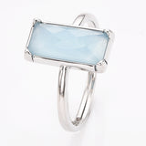 Silver Bezel Rectangle Multi Gemstone Faceted Statement Ring, Adjustable Crystals Rings ZS0532