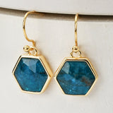 Gold Plated Hexagon Moonstone Earrings, Faceted Gemstone Earrings, Healing Crystal Jewelry ZG0503