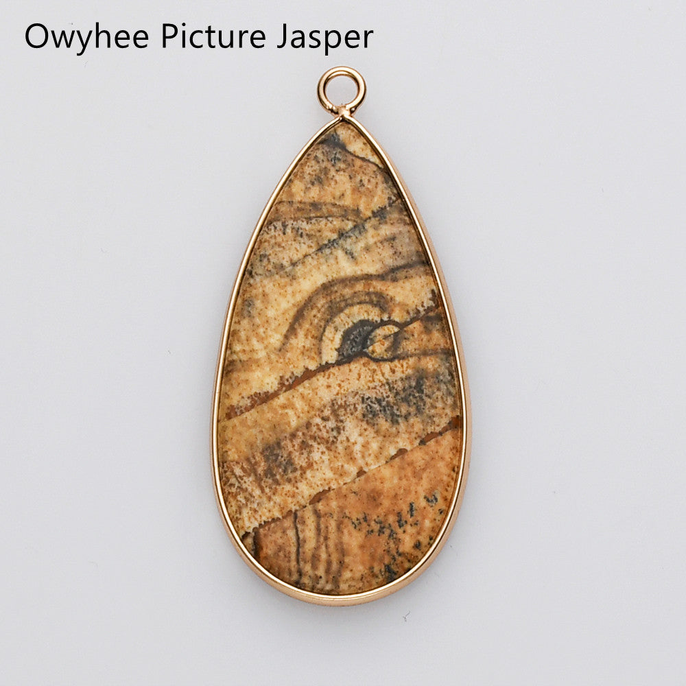 Owyhee Picture Jasper Charm, Teardrop Gold Multi Gemstone Pendant Bead, Amethyst Jasper Stone Charm, Wholesale Supply WX2216