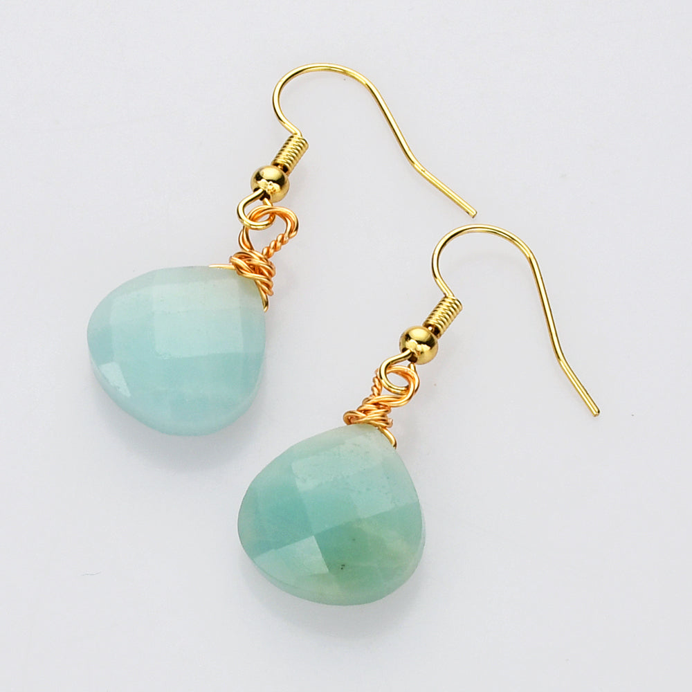 amazonite earrings, Teardrop Gold Multi Gemstone Earrings, Faceted Healing Crystal Stone Earring, Simple Fashion  Jewelry WX2236