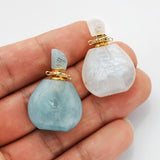 Natural Aquamarine, Moonstone, Apatite Perfume Essence Oil Bottle, 18K Gold Connector Boho Jewelry G1943