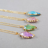 16" Gold Plated Rainbow Arrowhead Titanium Raw Aqua Crystal Quartz Necklace G0525-N