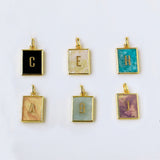 Gold Plated Bezel Rectangle Rainbow Gemstone Letter Pendant, Crystal Letter Charm, DIY Jewelry Craft KZ014