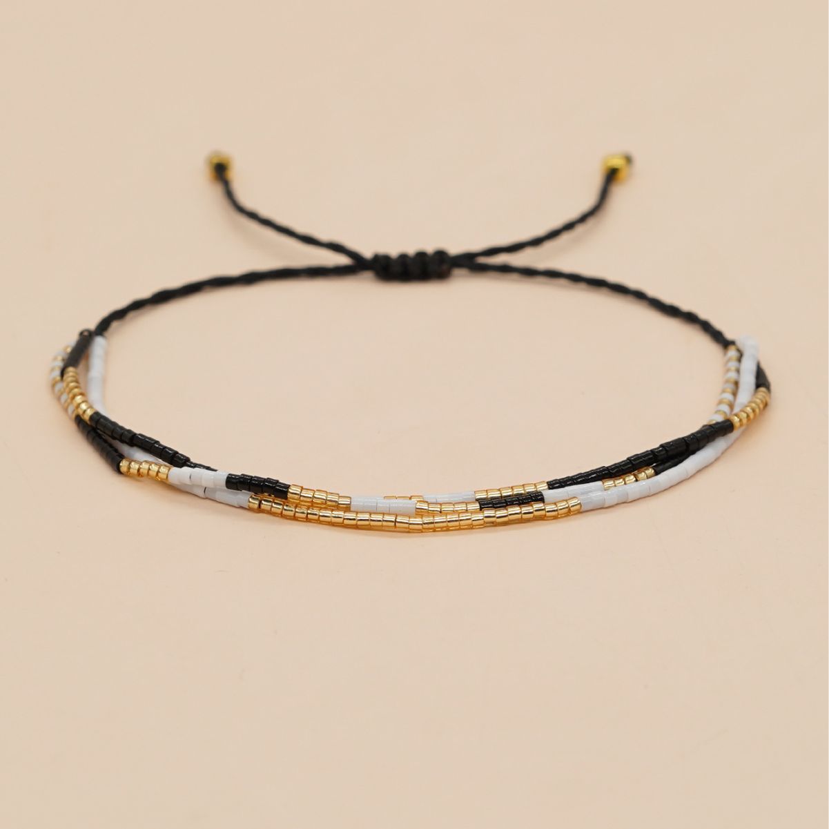 Bohemian 3-Layers Black Miyuki Beads Bracelet, Adjustable, Handmade Friendship Boho Summer Jewelry AL698