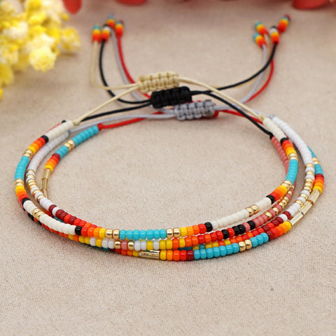 Bohemian Skinny Miyuki Beads Bracelet, Adjustable, Handmade Friendship Loves Boho Summer Jewelry AL699