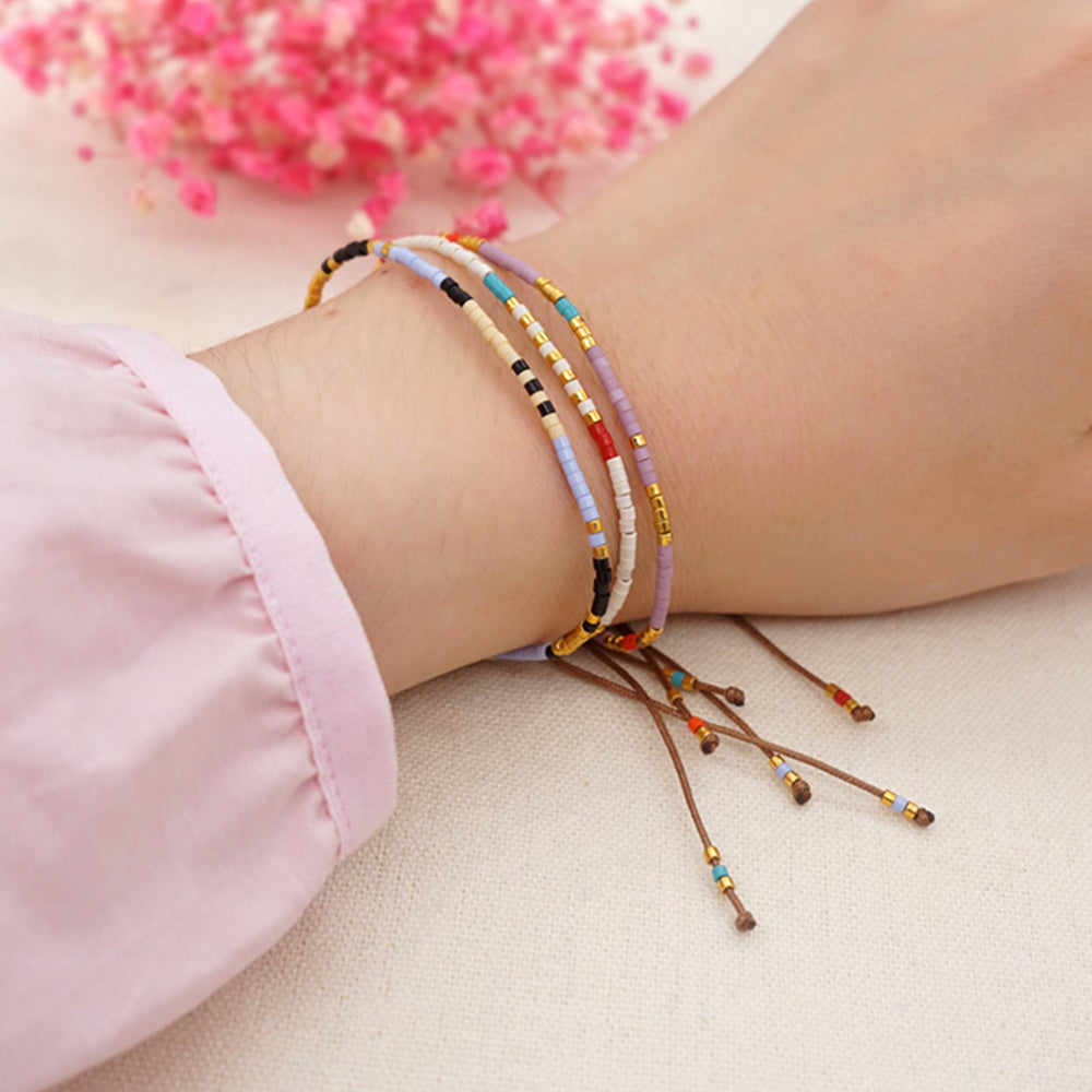 Bohemian Skinny Miyuki Beads Bracelet, Adjustable, Handmade Friendship Boho Summer Jewelry AL700