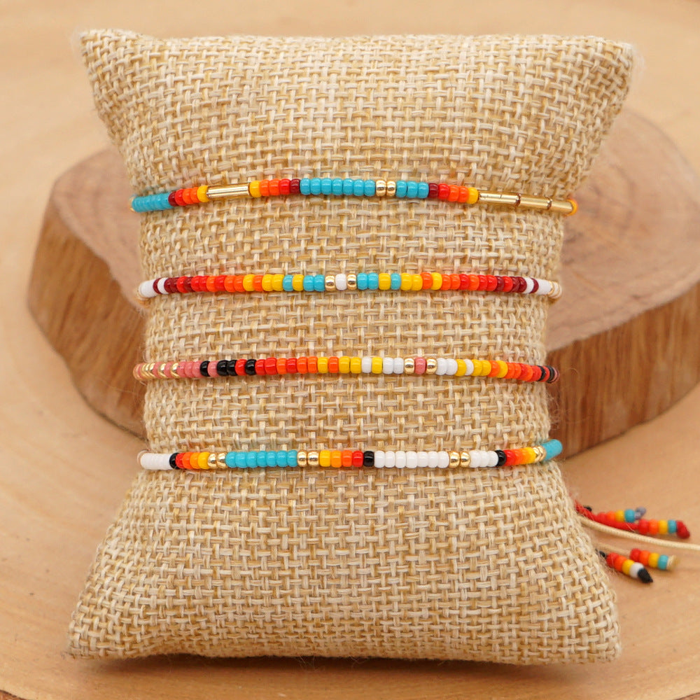 Bohemian Skinny Miyuki Beads Bracelet, Adjustable, Handmade Friendship Loves Boho Summer Jewelry AL699