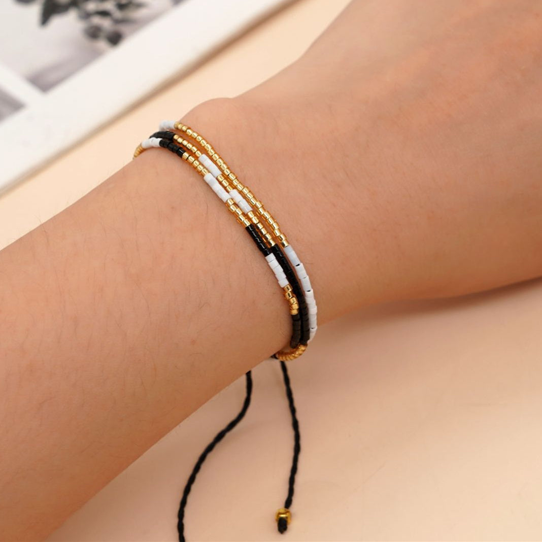 Bohemian 3-Layers Black Miyuki Beads Bracelet, Adjustable, Handmade Friendship Boho Summer Jewelry AL698