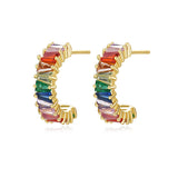 Dainty 925 Sterling Silver Rainbow Zircon Earrings, CZ Micro Pave Hoop Earrings Jewelry AL846