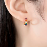 Dainty 925 Sterling Silver Rainbow Zircon Earrings, CZ Micro Pave Hoop Earrings Jewelry AL846