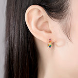 Dainty 925 Sterling Silver Rainbow Zircon Earrings, CZ Micro Pave Hoop Earrings Jewelry AL846