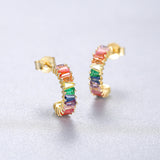 Dainty 925 Sterling Silver Rainbow Zircon Earrings, CZ Micro Pave Hoop Earrings Jewelry AL846