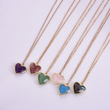16" Gold Plated Gemstone Heart Pendant Necklace, Faceted Crystal Stone, Minimalist Jewelr WX2179-N
