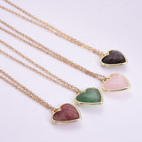 16" Gold Plated Gemstone Heart Pendant Necklace, Faceted Crystal Stone, Minimalist Jewelr WX2179-N