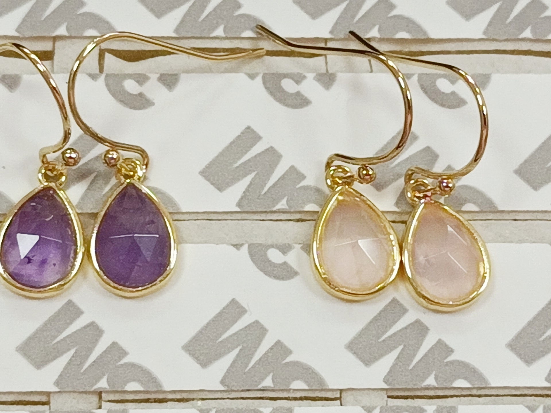gold teardrop Amethyst, Rose Quartz earrings, gemstone jewelry, healing crystal earrings, birthstone earrings, boho jewelry, gift for women