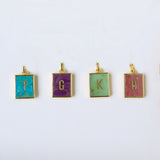 Gold Plated Bezel Rectangle Rainbow Gemstone Letter Pendant, Crystal Letter Charm, DIY Jewelry Craft KZ014