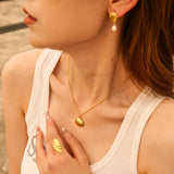 18K Gold Titanium Steel Shell Pendant Necklace, Beach Shell Summer Jewelry AL684