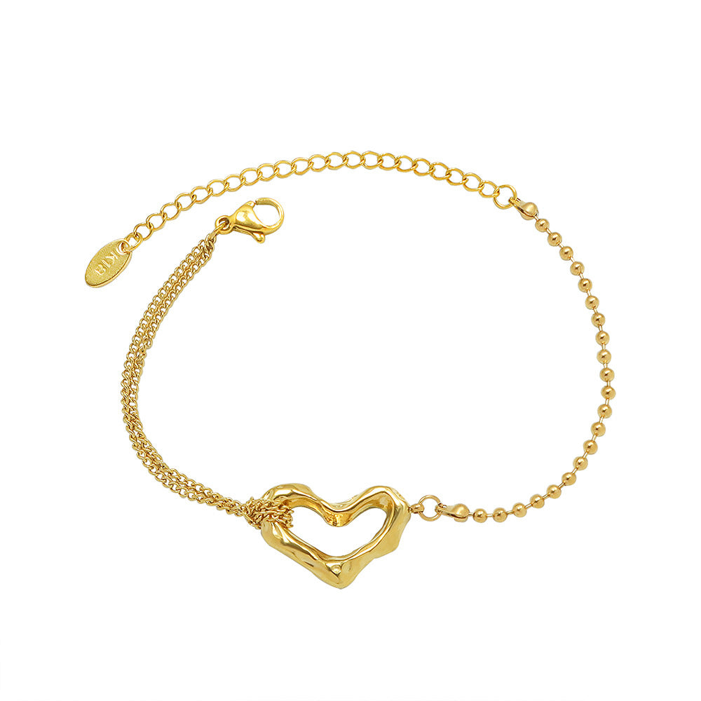 18k Gold Titanium Steel Heart Bracelet AL686