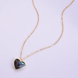 16" Gold Plated Gemstone Heart Pendant Necklace, Faceted Crystal Stone, Minimalist Jewelr WX2179-N