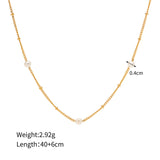 16" Gold Satellite Gemstone Beads Chain Necklace, 18k Gold Titanium Steel Necklace AL689