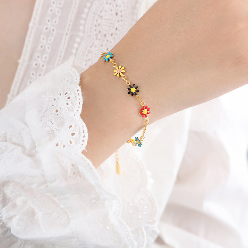 Daisy Chain Bracelet. Seed Bead Rainbow Flower Bracelet Adjustable