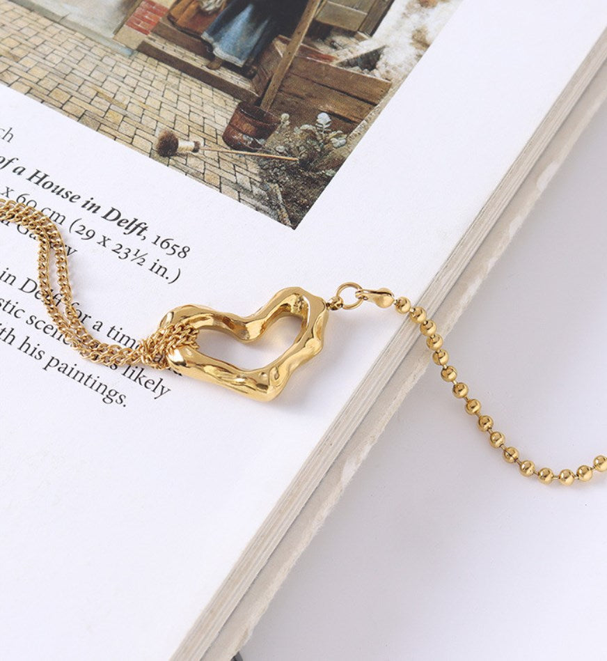 18k Gold Titanium Steel Heart Bracelet AL686