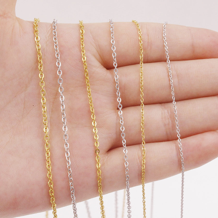 100 meters of 316L Stainless Steel 18K Gold Plated 1/1.5/2mm Flat Cable Chain Findings, For Necklace Bracelet DIY Jewelry Making AL1137