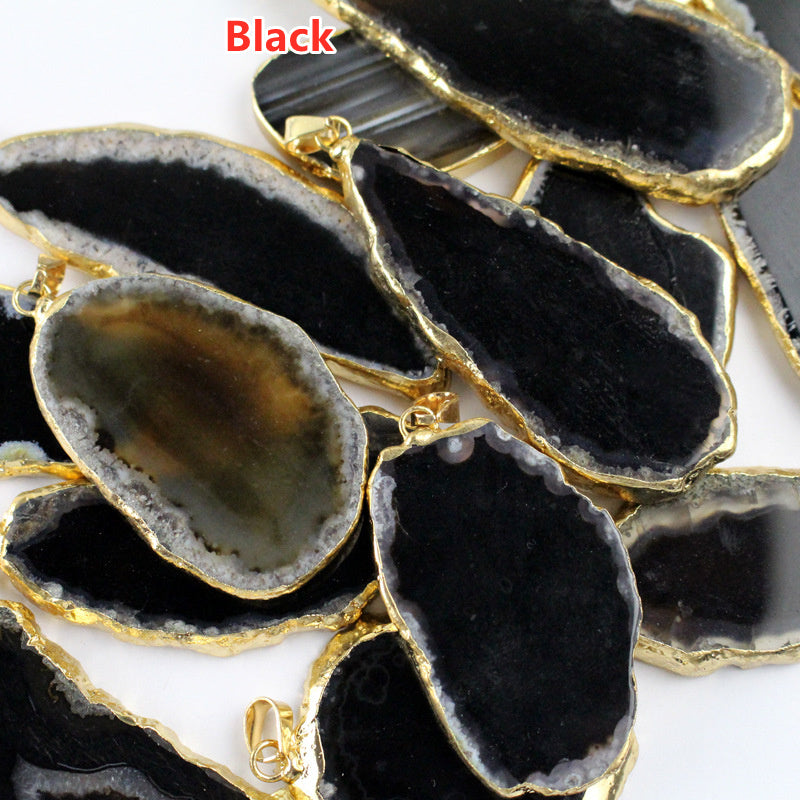 Gold Electroplated Onyx Agate Pendants, Gemstone Drusy Slice Pendant Bead G0092