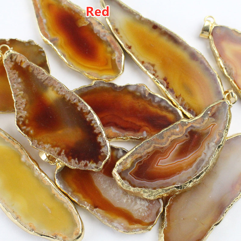 Gold Electroplated Onyx Agate Pendants, Gemstone Drusy Slice Pendant Bead G0092