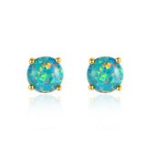 S925 Sterling Silver Four-claw Round Opal Stud Earrings AL100