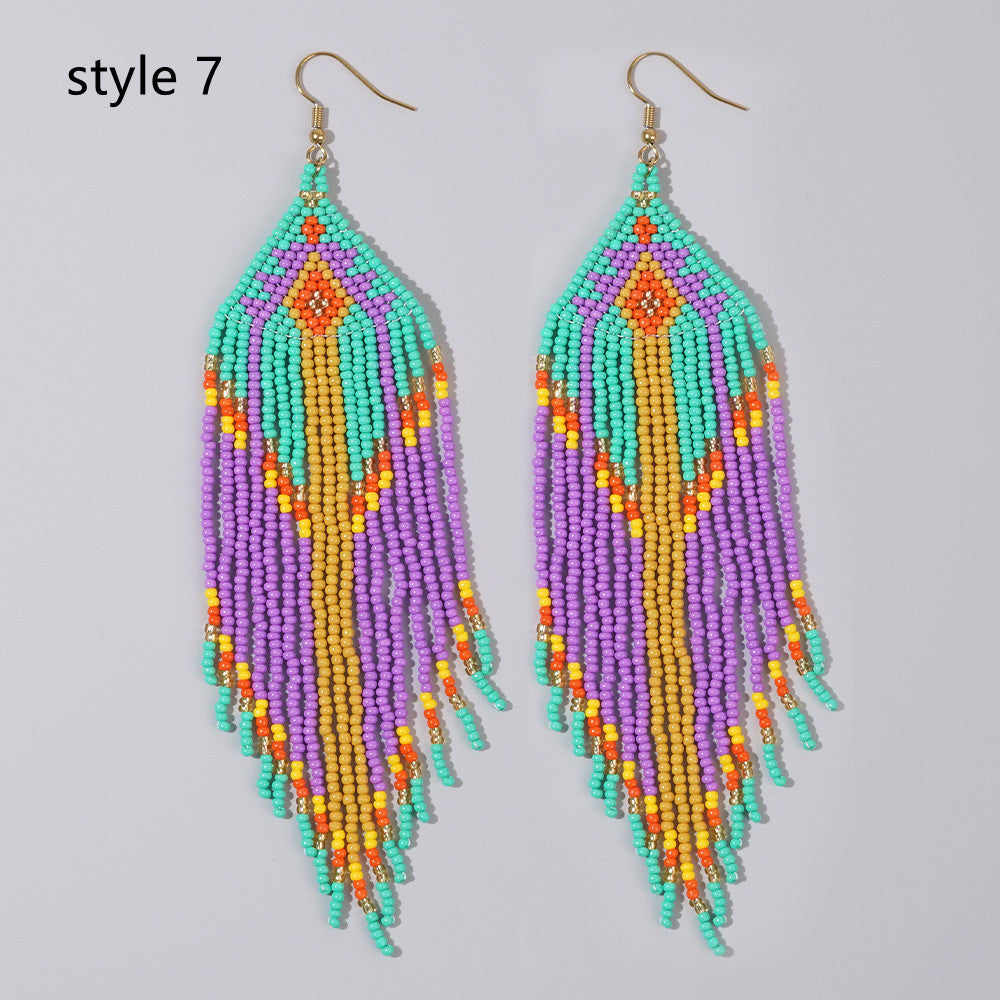 Bohemian Long Tassel Rainbow Miyuki Beads Dangle Earrings, Drop Earrings, Handmade Boho Summer Beach Jewelry AL1004